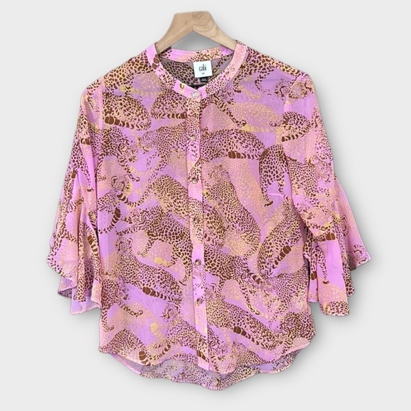 CAbi 5711 Minx Sheer Leopard Blouse Size XS - Picture 3 of 9